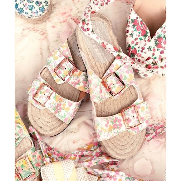 LoveShackFancy Shoes - Manebi x LoveShackFancy Floral Slide Sandals in Fruity Punch